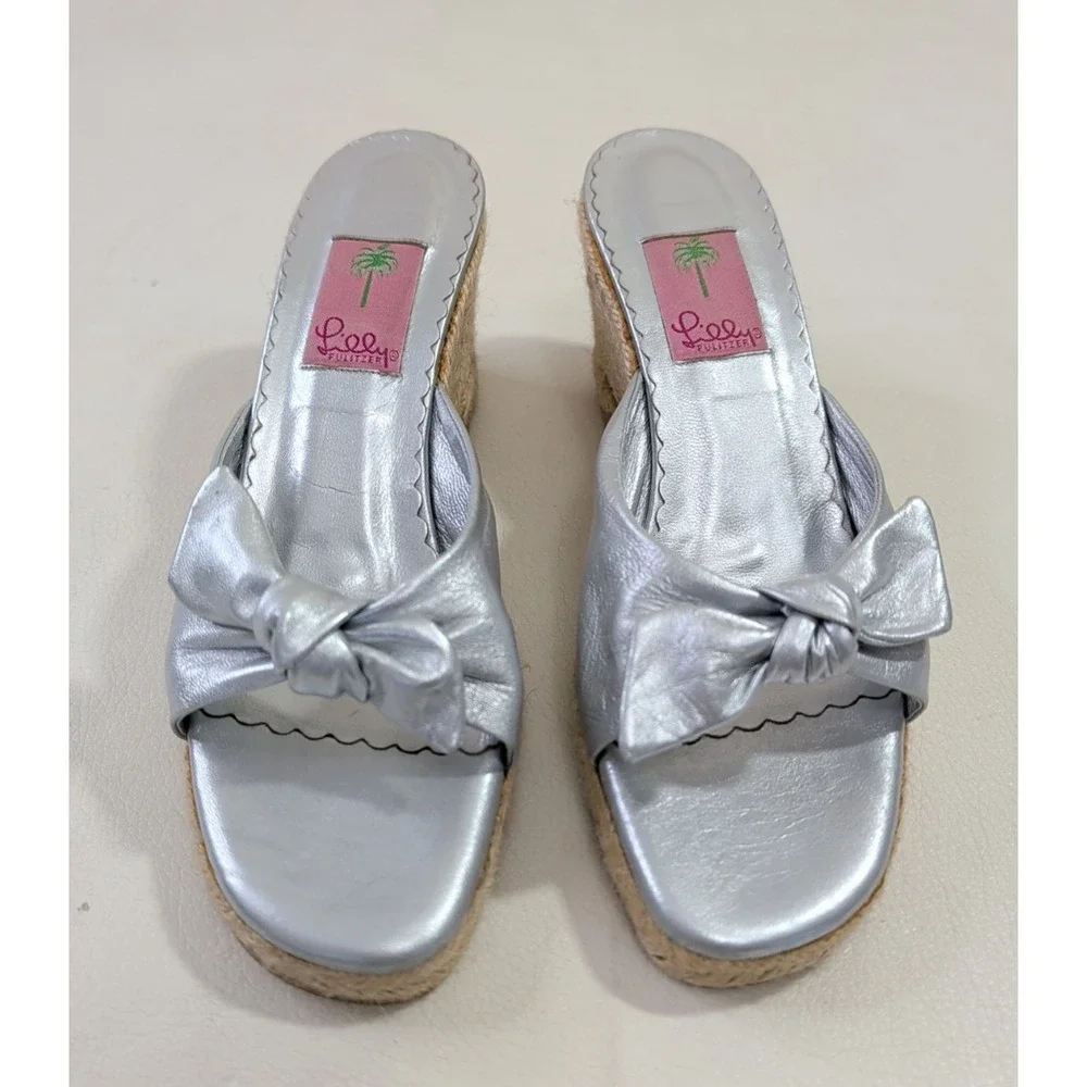 Lilly Pulitzer Wedge‎ Sandal Womens 9 Silver Espadrille Preppy Feminine Resort